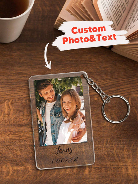 1pc Custom Couple Photo and Text Keychain, Custom Couple Piicture Keychain, Personalized Photo Keychain
