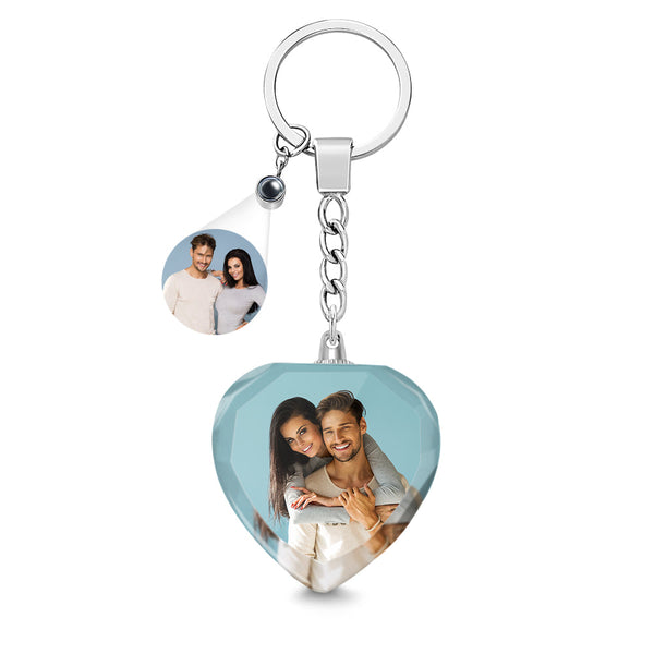 Custom Photo Projection Keychain Crystal Keychain Couple's Heart-shaped