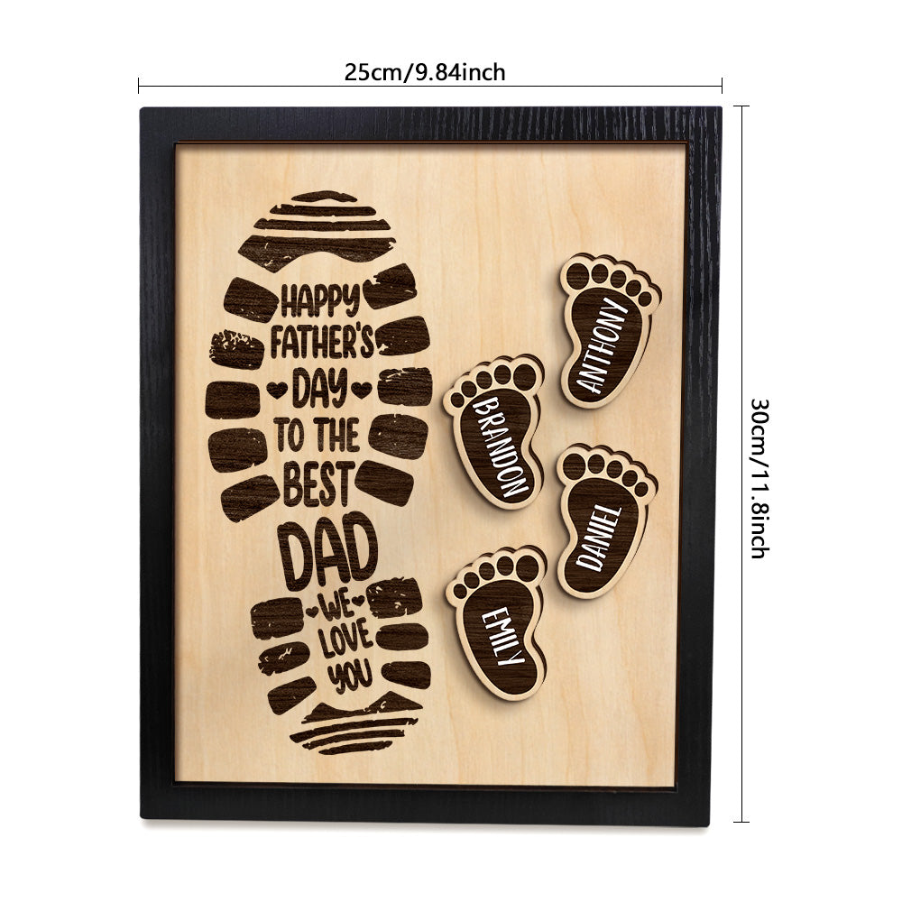 Personalised Footprints Wooden Frame Custom Family Member Names Father's Day Gift