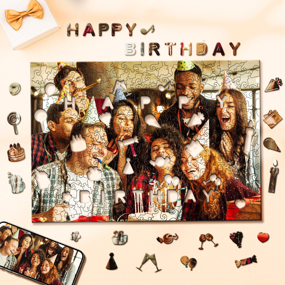 Custom Photo Jigsaw Puzzle Personalised Happy Birthday Wood Puzzle for Birthday Gift